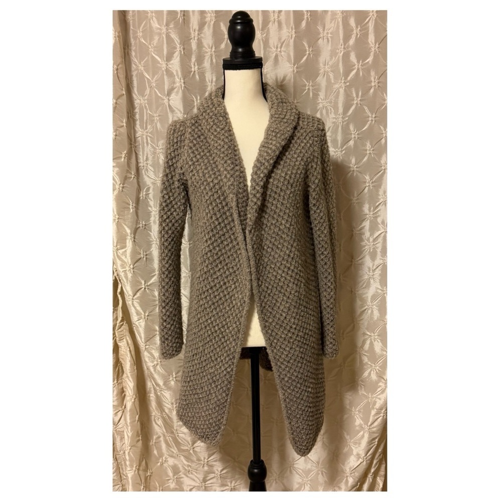 Fabiana Filippi Taupe Textured Open Front Cardigan Sweater Alpaca Wool Silk Tan